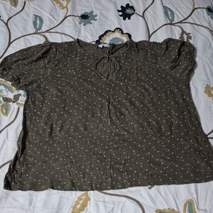 Lucky Brand Olive Blouse with Dotted Pattern